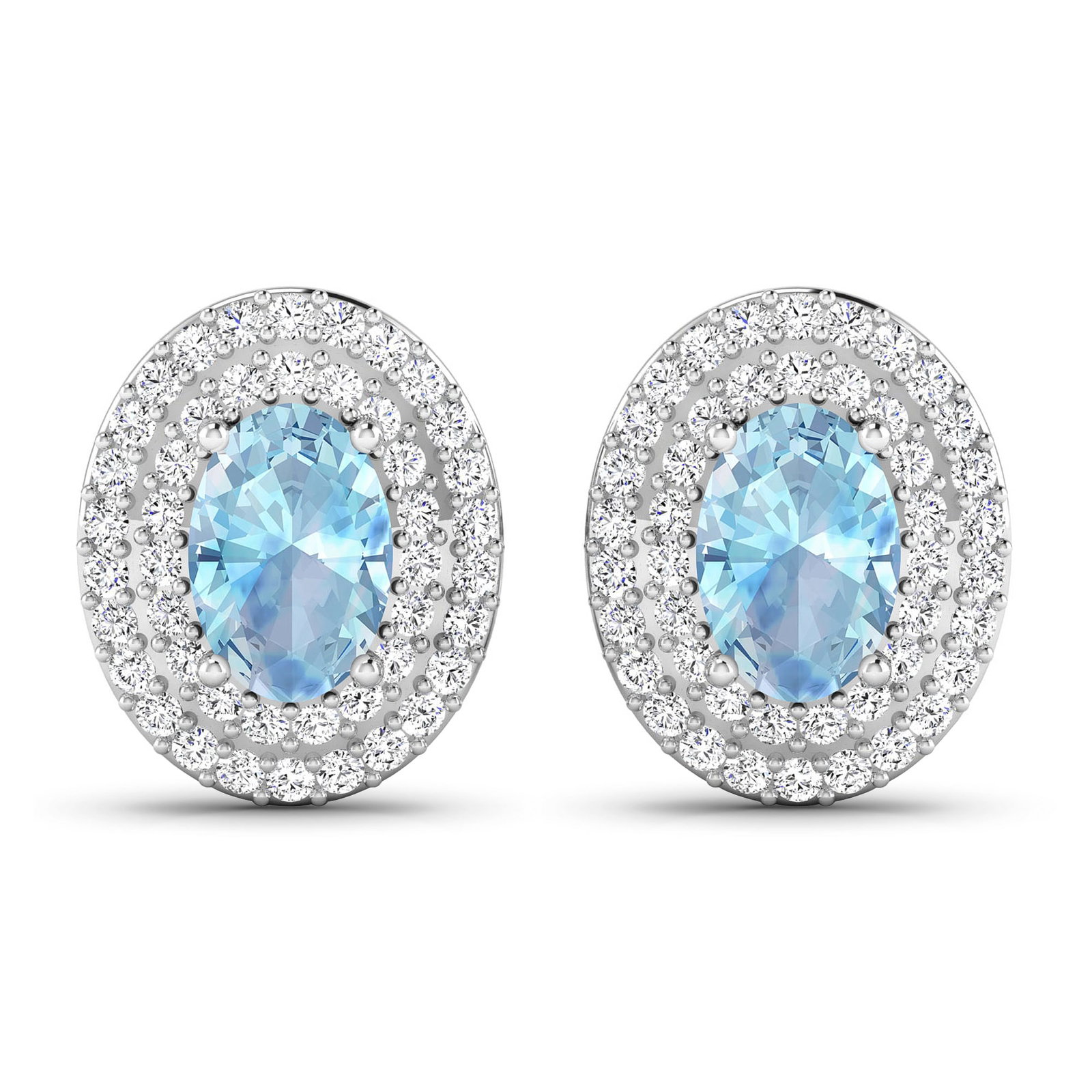 14KT White Gold 0.7ctw Aquamarine and Diamond Earrings: Aquamarine Oval 6x4mm - 2Pcs + White Diamond F/C Round 0.90mm - 90Pcs (I1-I2/I color) ( Push Post ) Total weight of gemstones is 0.7cts. Total Diamond weight is 0.31cts. Total weight of these earrings
