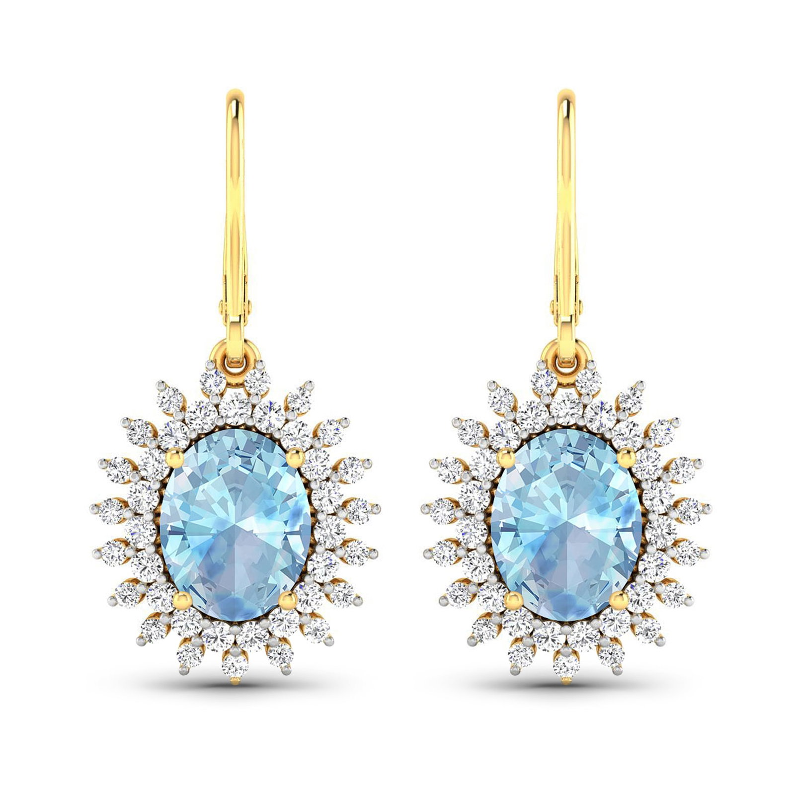 14KT Yellow Gold 2.56ctw Aquamarine and Diamond Earrings (1 of 4)
