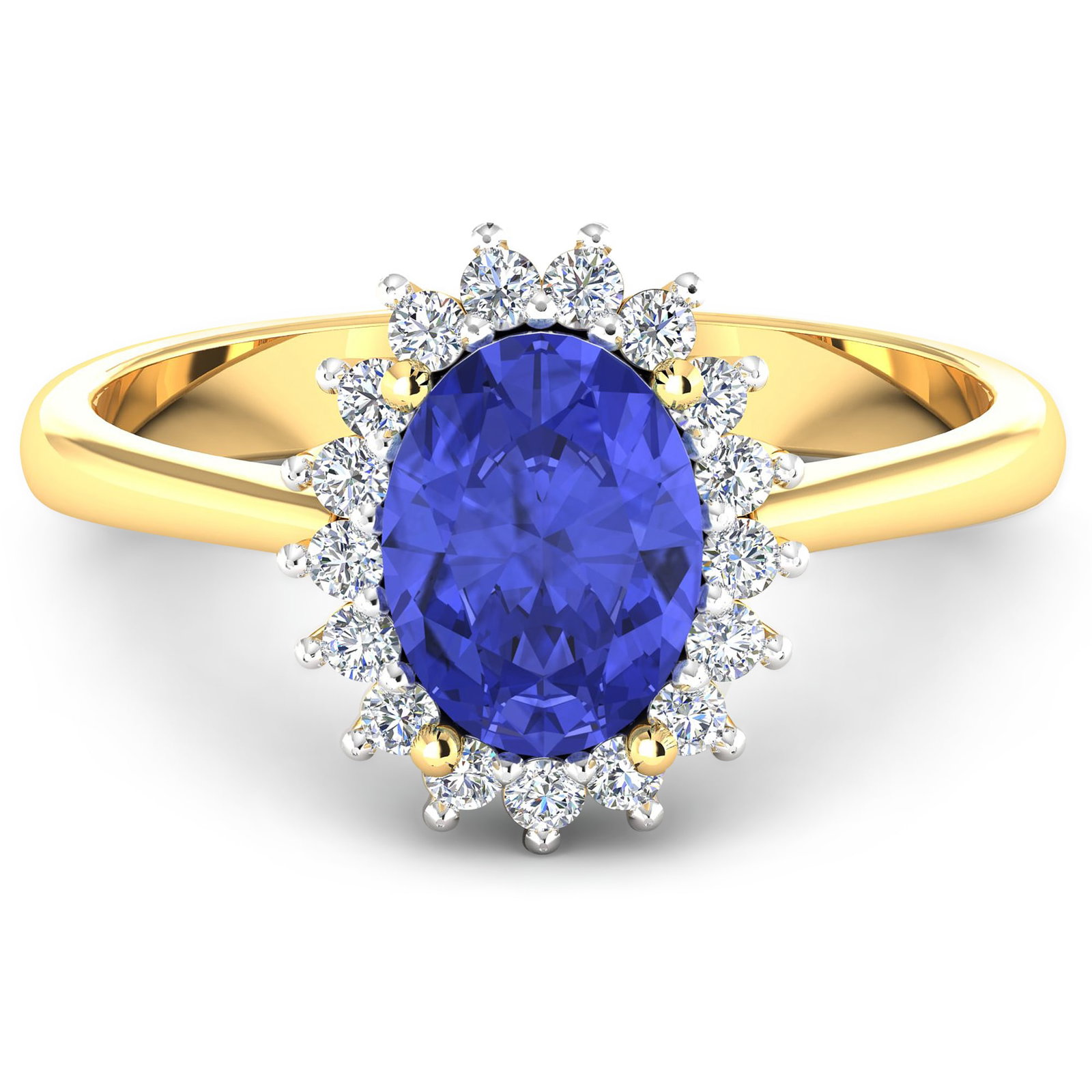 14KT Yellow Gold 1.41ct Tanzanite and Diamond Ring: 1 Tanzanite stone with a total weight of 1.41cts. Tanzanite (AA+) Oval 9x7mm - 1Pc + White Diamond F/C Round 1.40mm - 20Pcs (I1-I2/I color). 0.22cts of Diamonds. Total weight of this ring is 2.52 gram