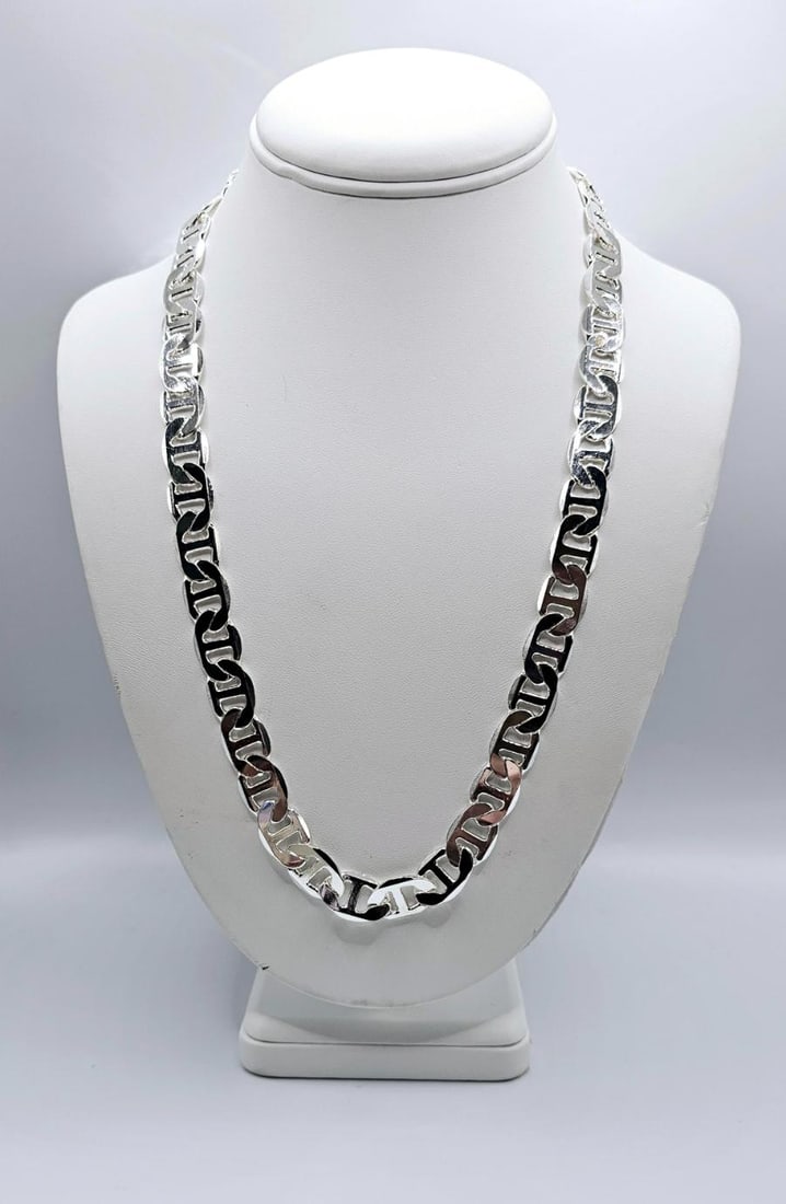 Huge 78.8 Gram Silver Plate Mariners Chain Necklace.: Huge 78.8 Grams 14 Kt Tri-Layered Silver Plate Mariners Chain Necklace. Strong and durable heavy Tri-Layered .925 Sterling Silver Mariners Chain Necklace weighing 129.5 Grams. This High Quality Silver