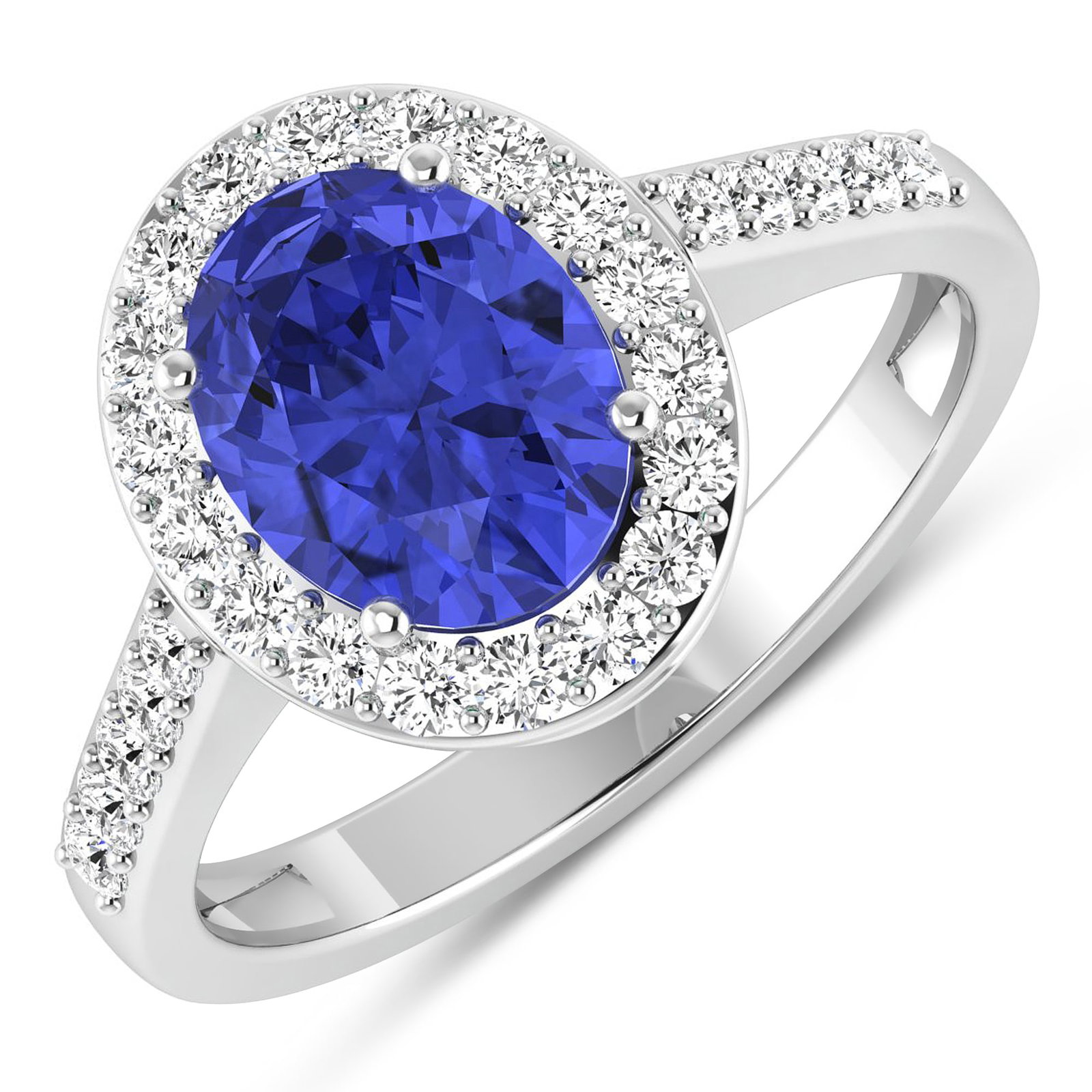 14KT White Gold 1.41ctw Tanzanite and Diamond Ring: Tanzanite (AA+) Oval 9x7mm - 1Pc + White Diamond F/C Round 1.50mm - 28Pcs ( SI-2/HI ) Total weight of gemstone is 1.41cts. Total Diamond weight is 0.39cts. Total weight of this ring is 2.67 grams. Rin