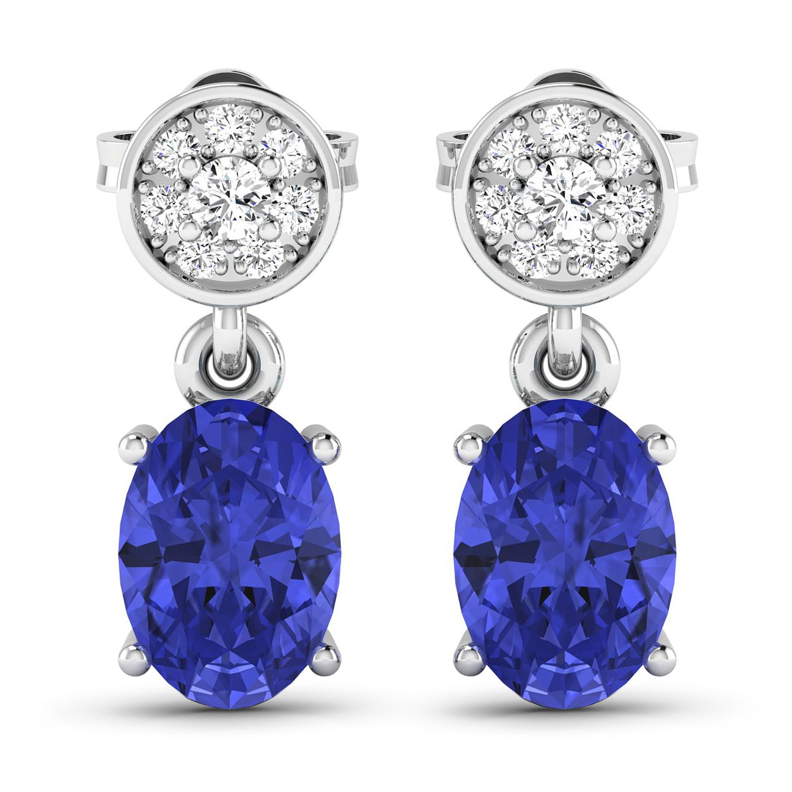 14KT White Gold 1.24ctw Tanzanite and Diamond Earrings: Tanzanite (AA+) Oval 7x5mm - 2Pcs + White Diamond F/C Round 1.80mm - 2Pcs + White Diamond F/C Round 1.00mm - 14Pcs ( Push-Post ) ( I1-I2/I color ) Total weight of gemstones is 1.24cts. Total Diamond w