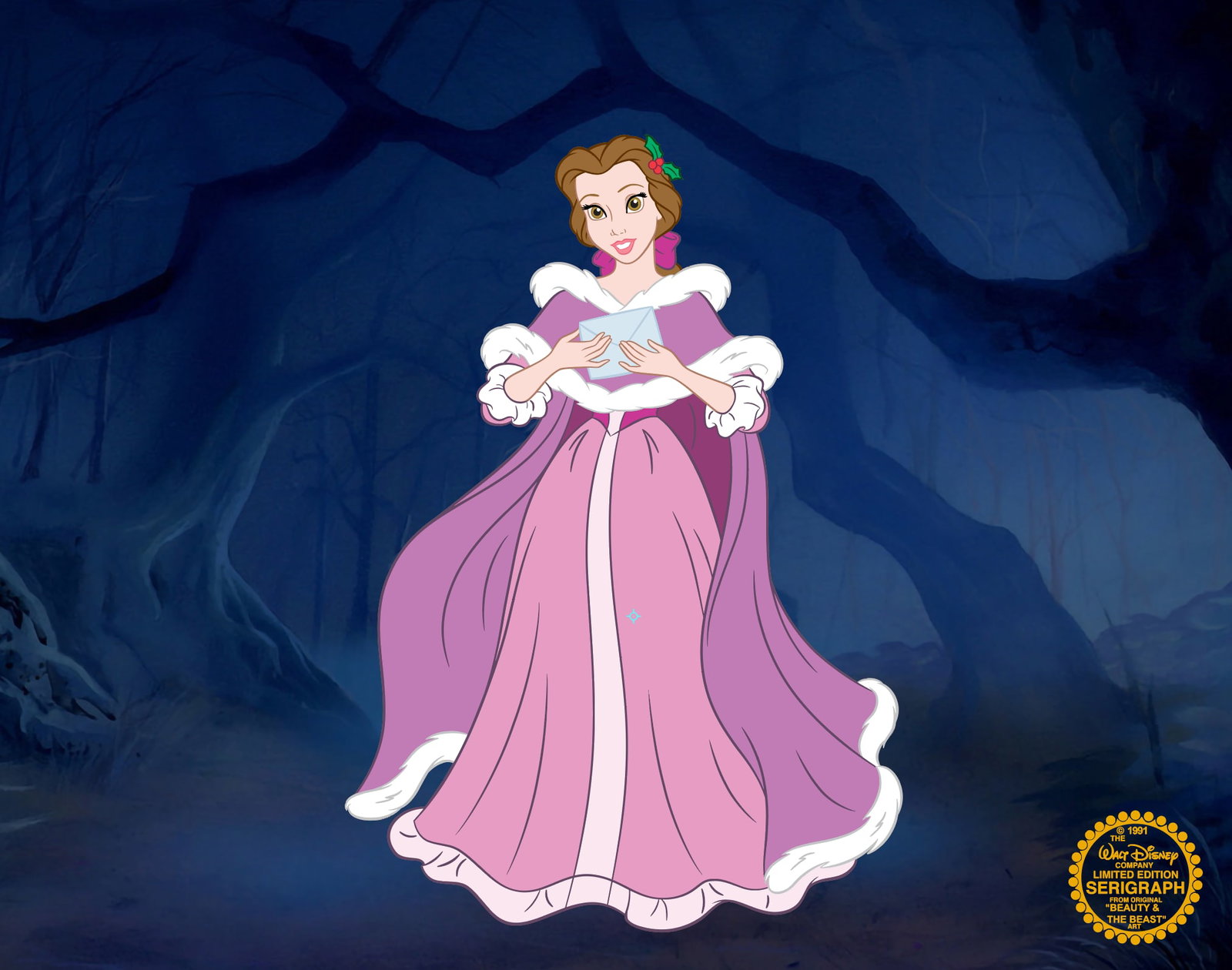Disney BELLE Beauty and the Beast Sericel Animation Art Serigraph Cel: This is a limited edition serigraph cel of Belle from the 1991 Walt Disney animated classic movie titled Beauty and the Beast. Disneys own artists have selected this scene from the original animation 