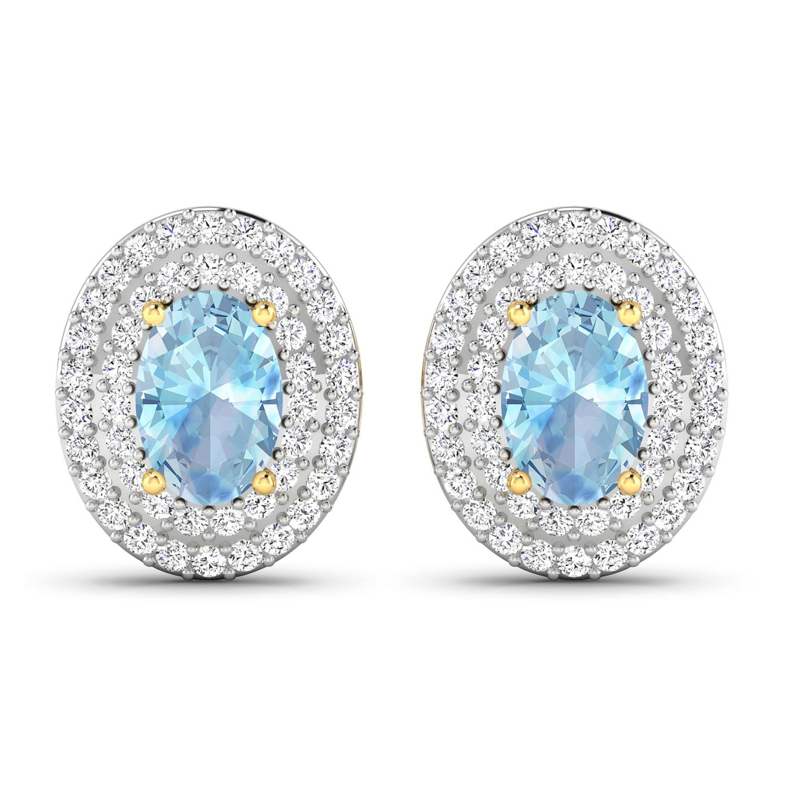 14KT Yellow Gold 0.7ctw Aquamarine and Diamond Earrings: Aquamarine Oval 6x4mm - 2Pcs + White Diamond F/C Round 0.90mm - 90Pcs (I1-I2/I color) ( Push Post ) Total weight of gemstones is 0.7cts. Total Diamond weight is 0.31cts. Total weight of these