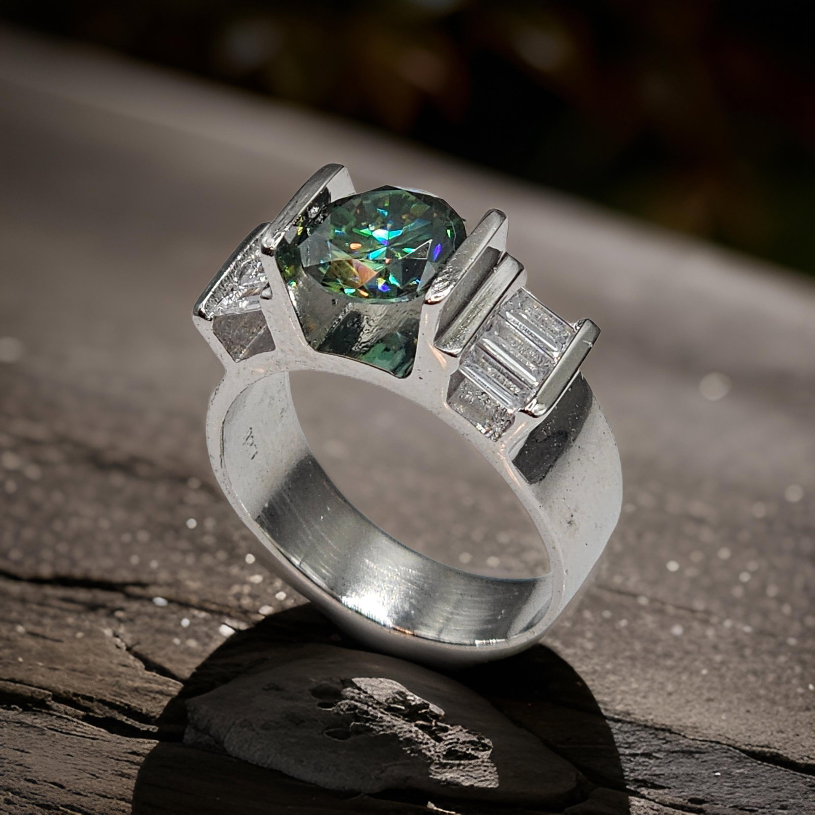 14 Kt White Gold Plated 3.25ct Paraiba Green Fire Moissanite Ring (1 of 9)
