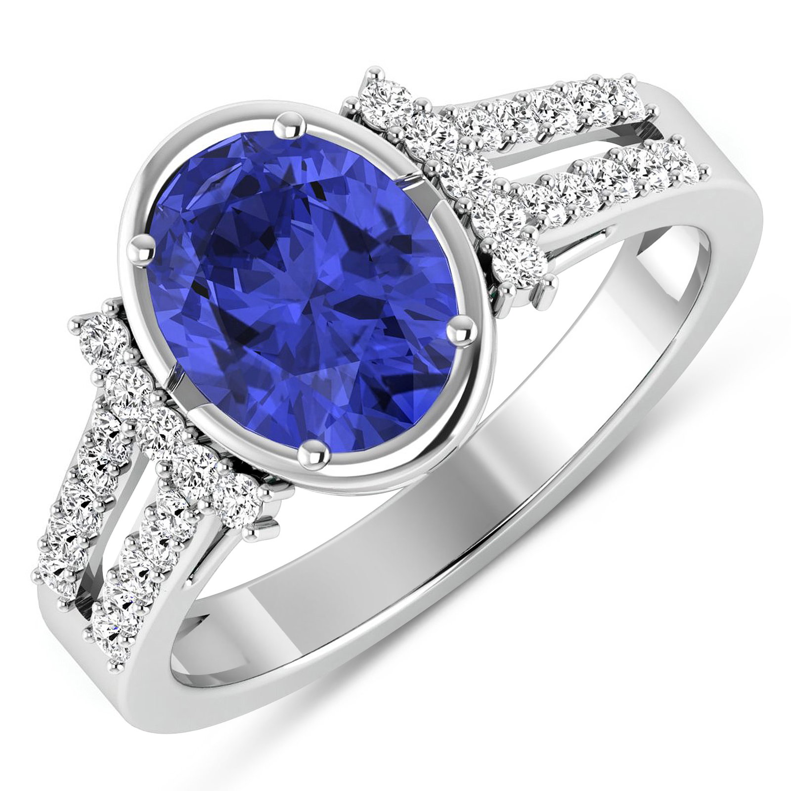 14KT White Gold 1.41ctw Tanzanite and Diamond Ring: Tanzanite (AA+) Oval 9x7mm - 1Pc + White Diamond F/C Round 1.30mm - 30Pcs ( SI-2/HI ) Total weight of gemstone is 1.41cts. Total Diamond weight is 0.3cts. Total weight of this ring is 3.19 grams. Ring