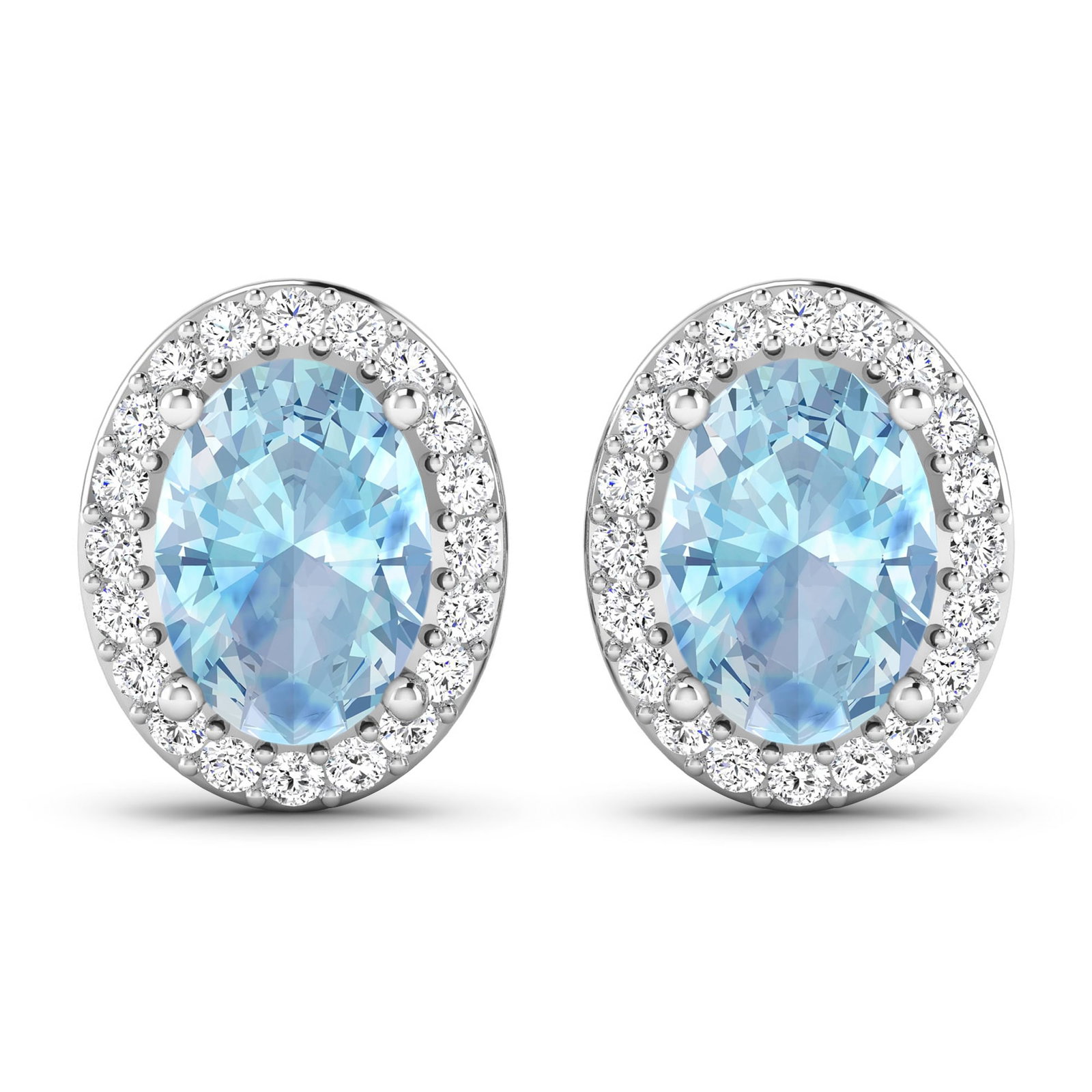 14KT White Gold 1.02ctw Aquamarine and Diamond Earrings: Aquamarine Oval 7x5mm - 2Pcs + White Diamond F/C Round 1.10mm - 40Pcs (I1-I2/I color) ( Push Post ) Total weight of gemstones is 1.02cts. Total Diamond weight is 0.26cts. Total weight of these earring