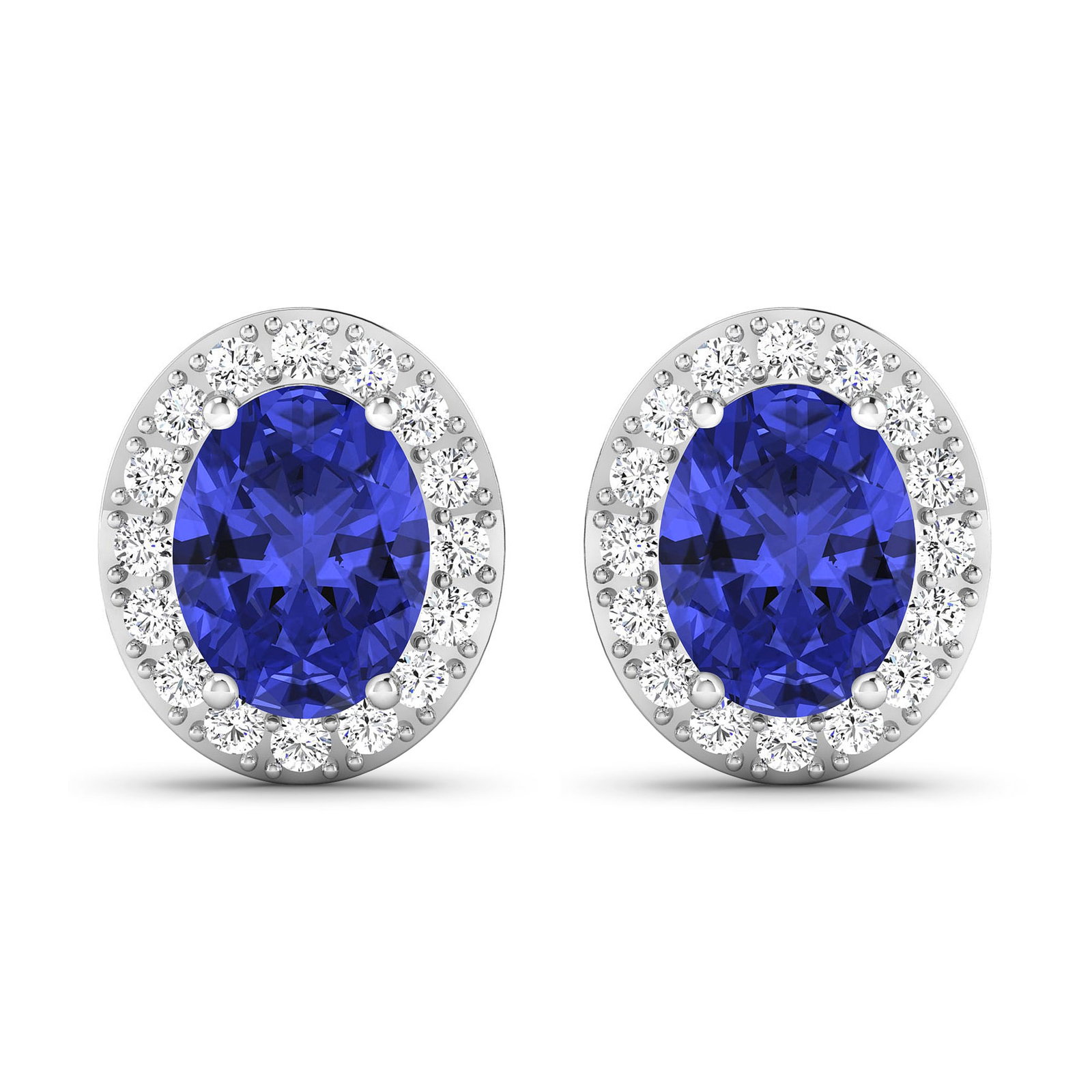 14KT White Gold 2.18ctw Tanzanite and Diamond Earrings: Tanzanite (AA+) Oval 8x6mm - 2Pcs + White Diamond F/C Round 1.50mm - 32Pcs ( Diamond Quality : SI-2/HI ) ( Push Post ) Total weight of gemstones is 2.18cts. Total Diamond weight is 0.44cts. Total weig