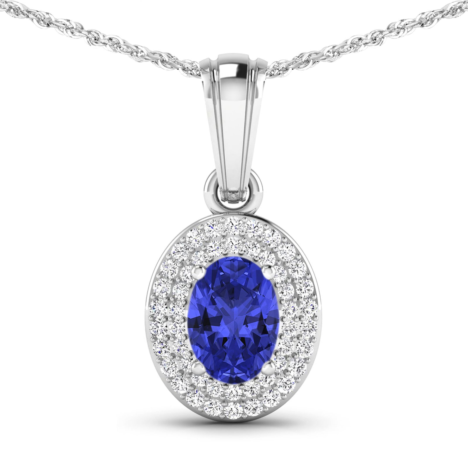 14KT White Gold 0.62ctw Tanzanite and Diamond Pendant: Tanzanite (AA+) Oval 7x5mm - 1Pc + White Diamond F/C Round 0.90mm - 48Pcs ( I1-I2/I color ) Total weight of gemstone is 0.62cts. Total Diamond weight is 0.16cts. Total weight of this pendant is 1.41 g