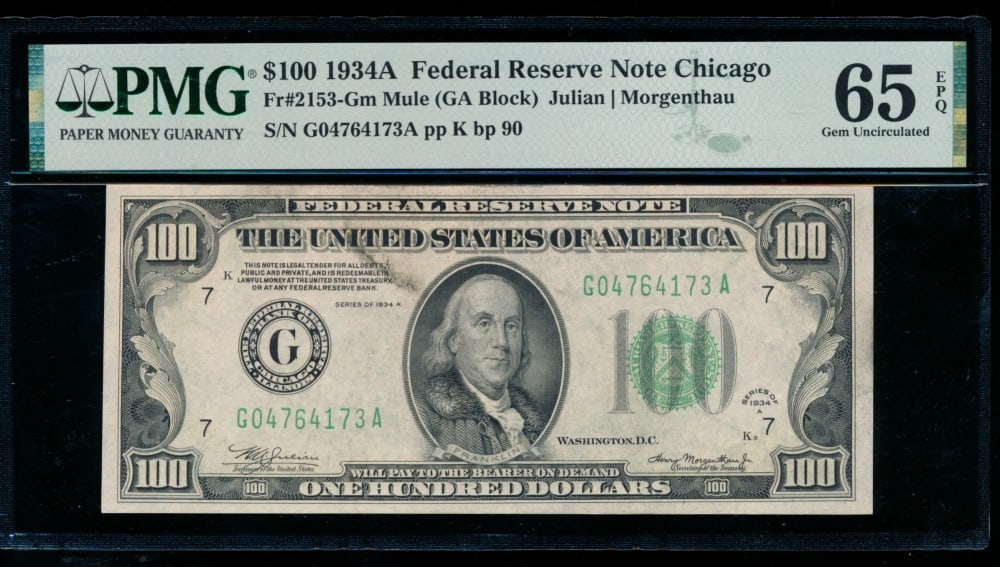 1934A $100 Chicago FRN PMG 65EPQ (1 of 2)