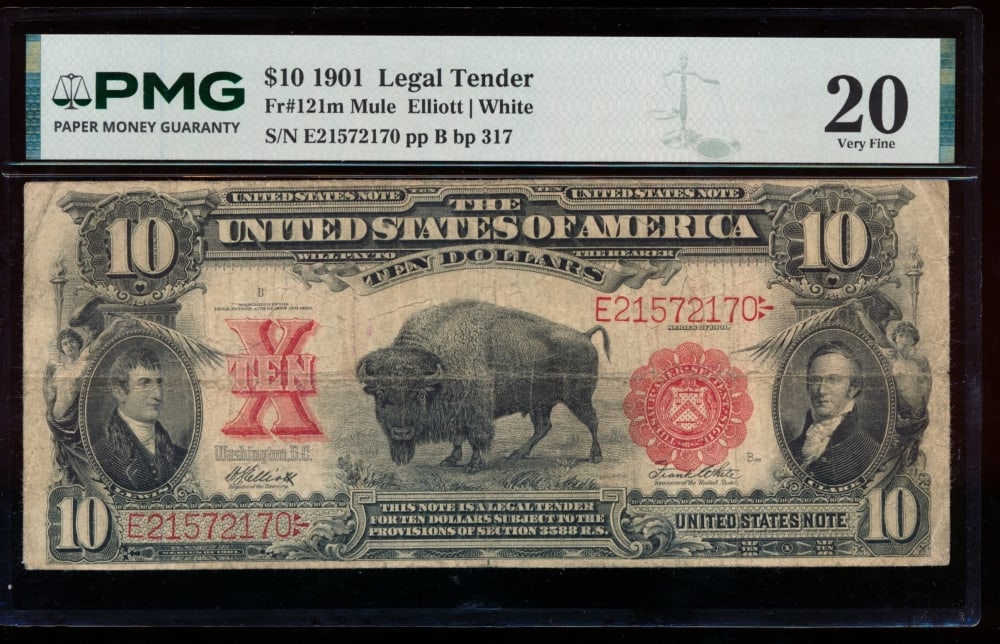1901 $10 Bison Legal Tender Note PMG 20 (1 of 2)