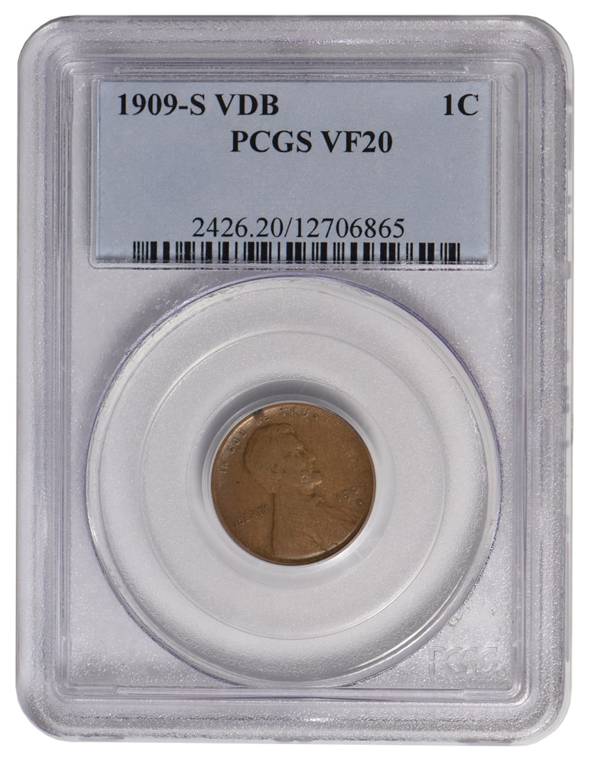 1909-S VDB Lincoln Cent PCGS VF20: One 1909-S VDB Lincoln Cent PCGS VF20.