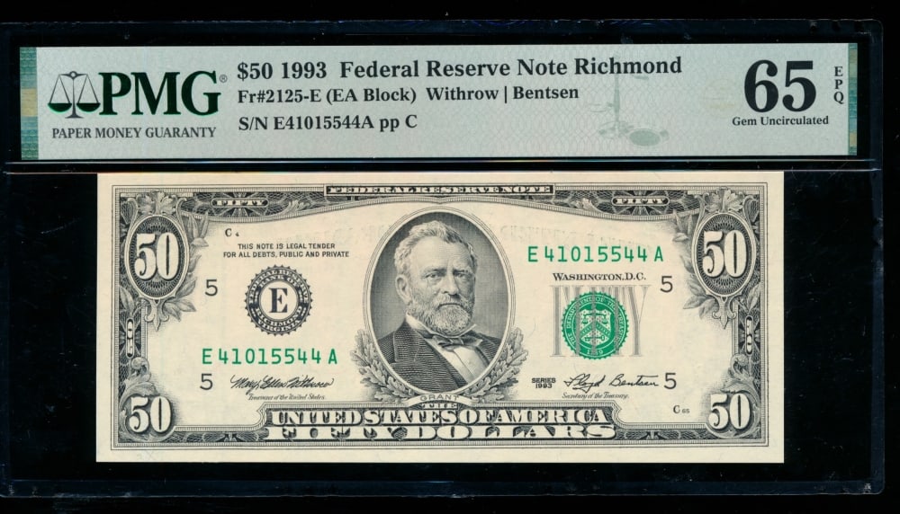 1993 $50 Richmond FRN PMG 65EPQ (1 of 2)