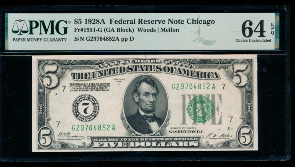 1928A $5 Chicago FRN PMG 64EPQ (1 of 2)