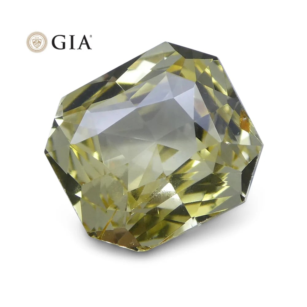 Incredible 1.73 Ct GIA Certified Natural Sapphire: This Unheated VVS1 Eye Clean 1.73 Ct Yellow Sapphire measures 7.32 x 6.63 x 3.85 mm with a brilliant emerald cut. Displays a stunning yellow hue that will turn heads! Origin: Sri Lanka. Treatment: Non