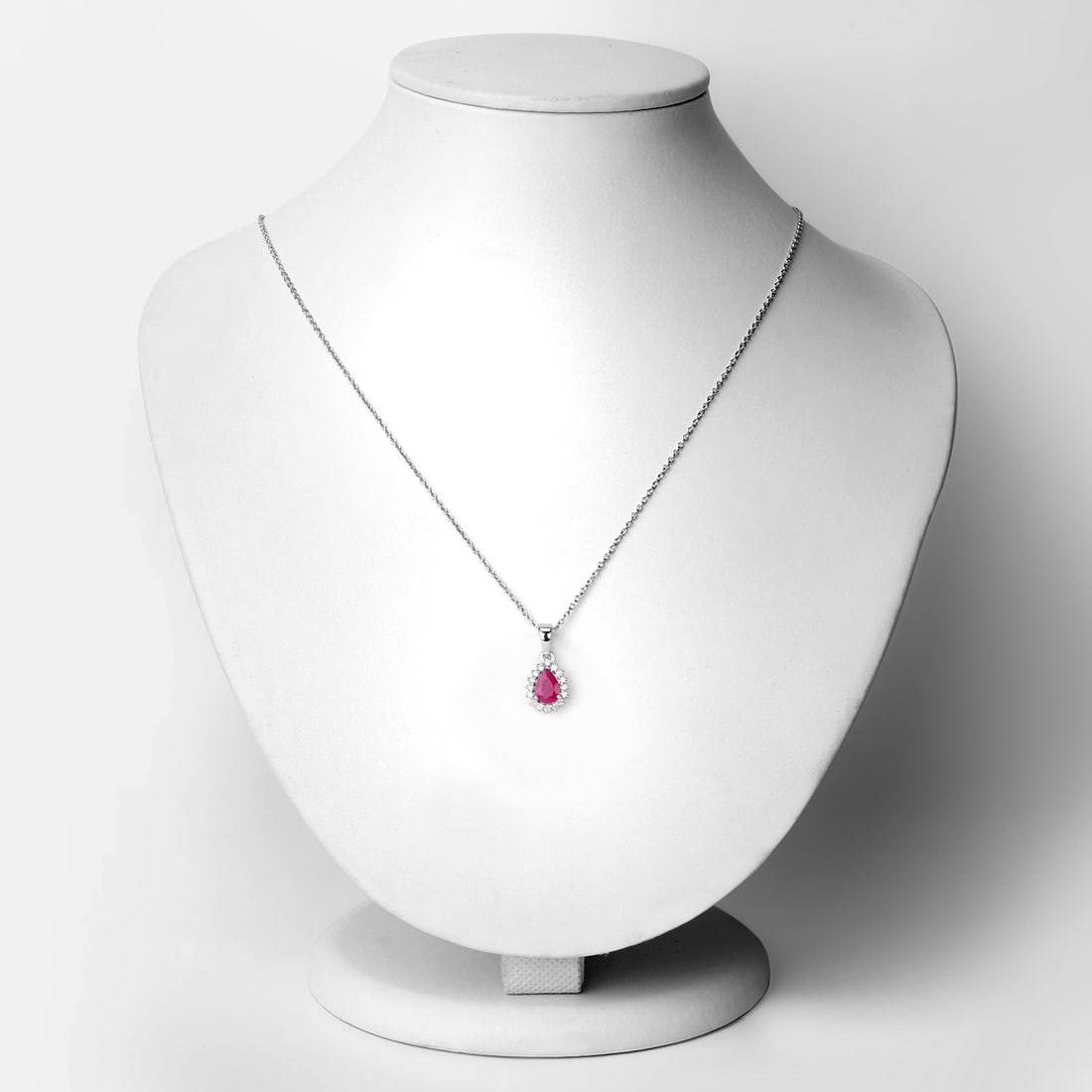 Plated Rhodium 0.80ct Ruby and Lab Diamond Pendant with Chain - 2