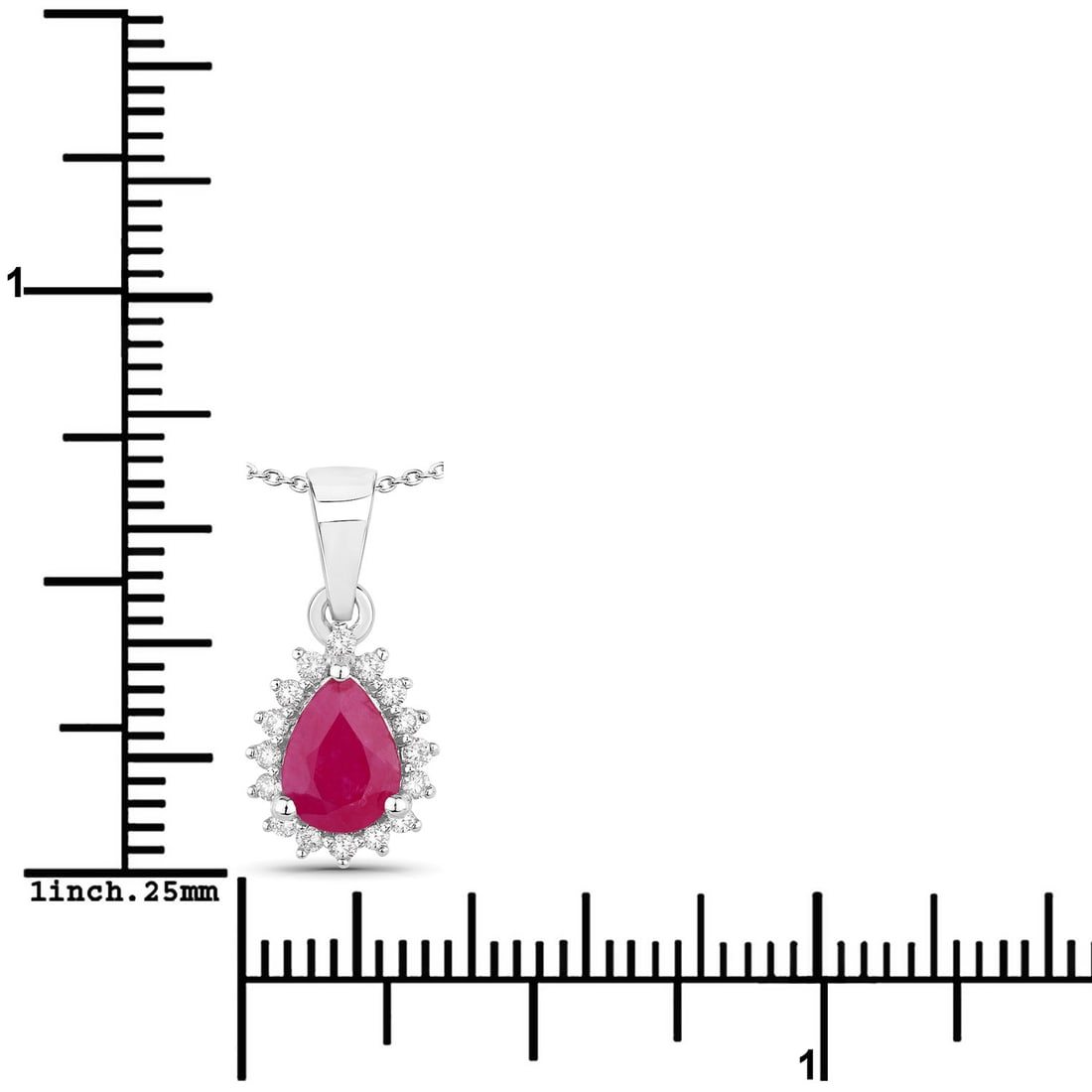 Plated Rhodium 0.80ct Ruby and Lab Diamond Pendant with Chain - 3