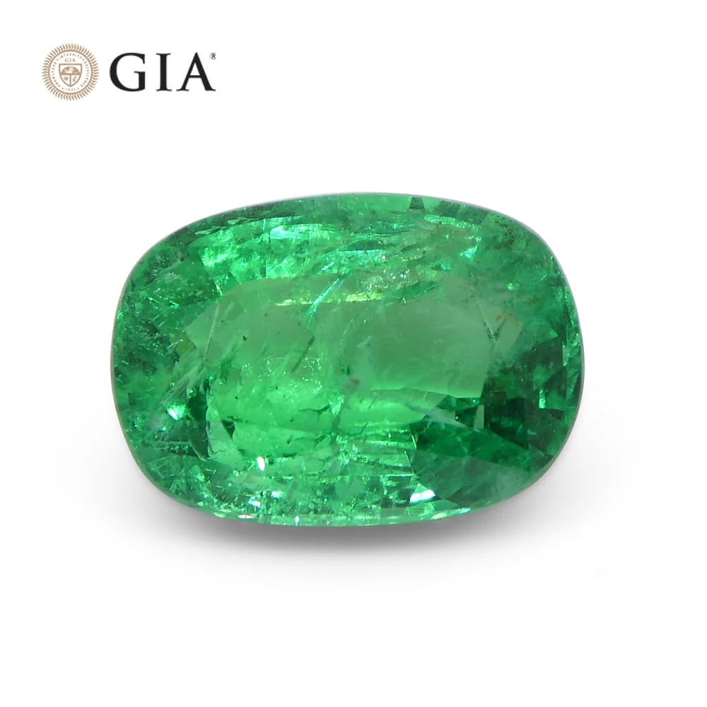 GIA Certified 2.03 Ct Natural Emerald: Amazing 2.03 Ct Green Emerald with a brilliant cushion cut measuring 9.22 x 6.53 x 4.91 mm. This piece is sure to turn heads with its gorgeous green hue and strong saturation!!! Origin: Zambia. Please