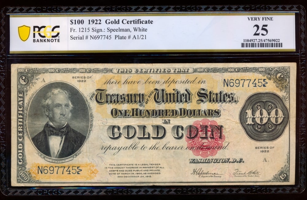 1922 $100 Gold Certificate PCGS 25 (1 of 2)