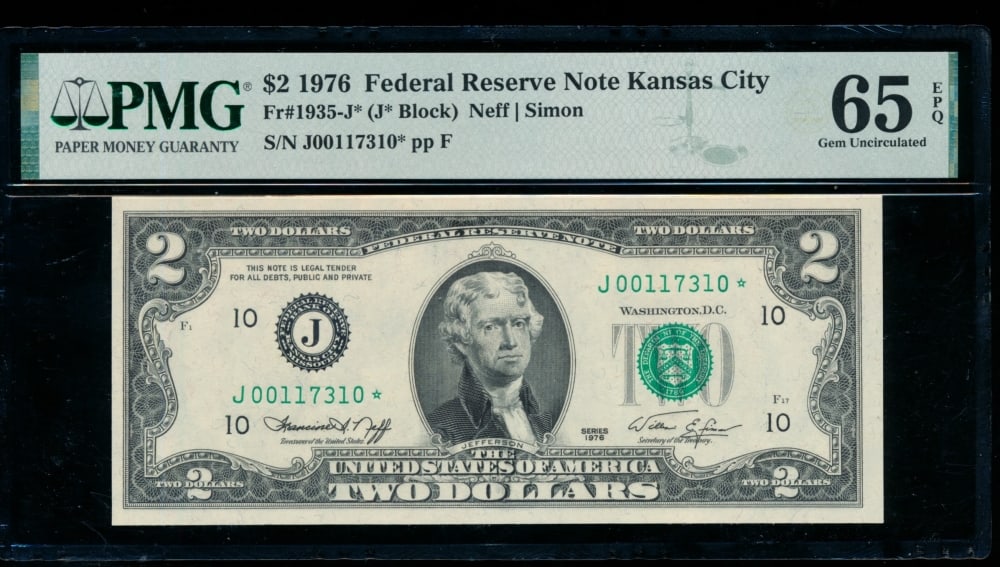 1976 $2 Kansas City FRN PMG 65EPQ (1 of 2)