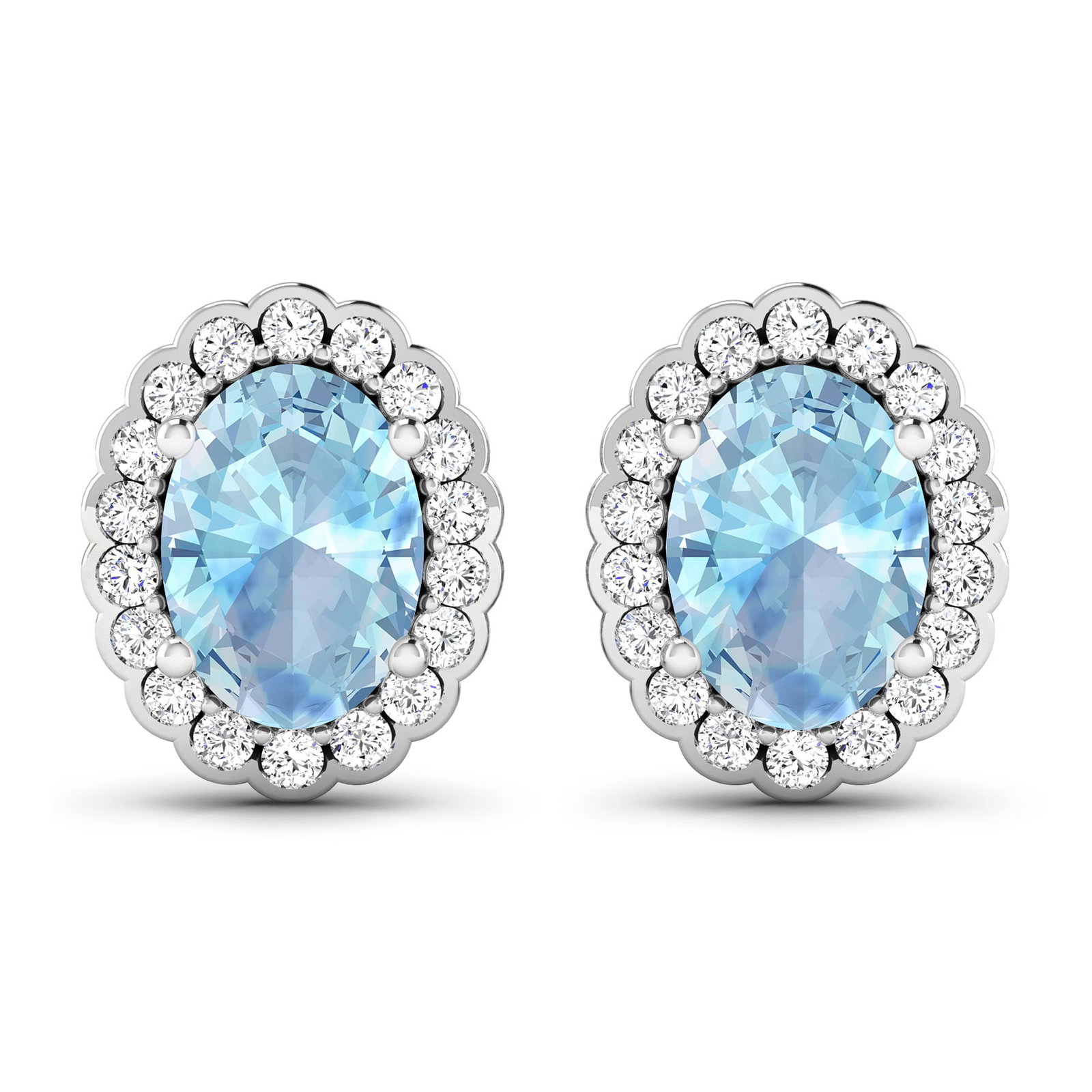 14KT White Gold 1.02ctw Aquamarine and Diamond Earrings: Aquamarine Oval 7x5mm - 2Pcs + White Diamond F/C Round 1.20mm - 36Pcs (I1-I2/I color) ( Push Post ) Total weight of gemstones is 1.02cts. Total Diamond weight is 0.28cts. Total weight of these earring