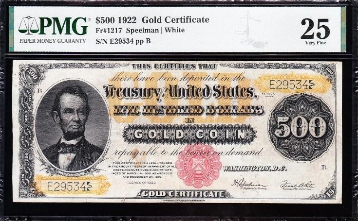 1922 $500 Gold Certificate PMG 25 (1 of 2)