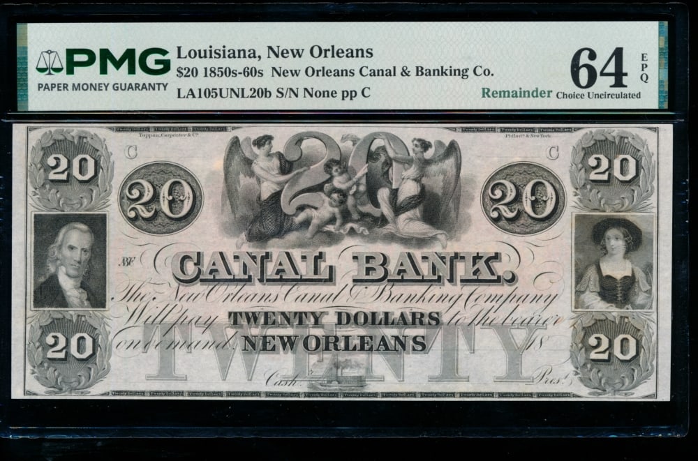 1850s $20 New Orleans LA Obsolete PMG 64EPQ (1 of 2)