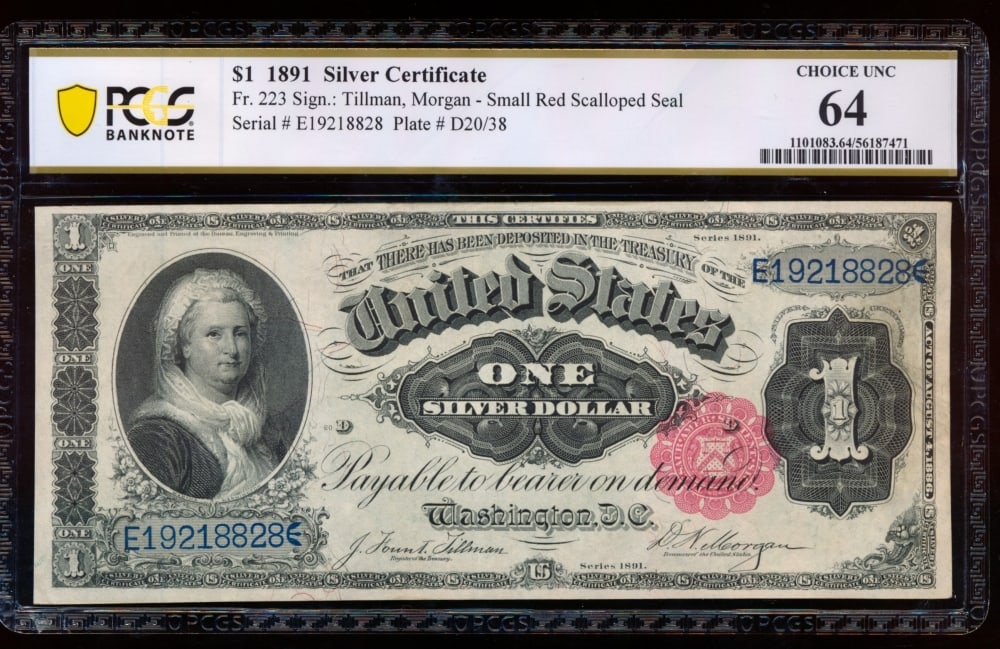 1891 $1 Martha Washington Silver Certifiacte PCGS 64 (1 of 2)