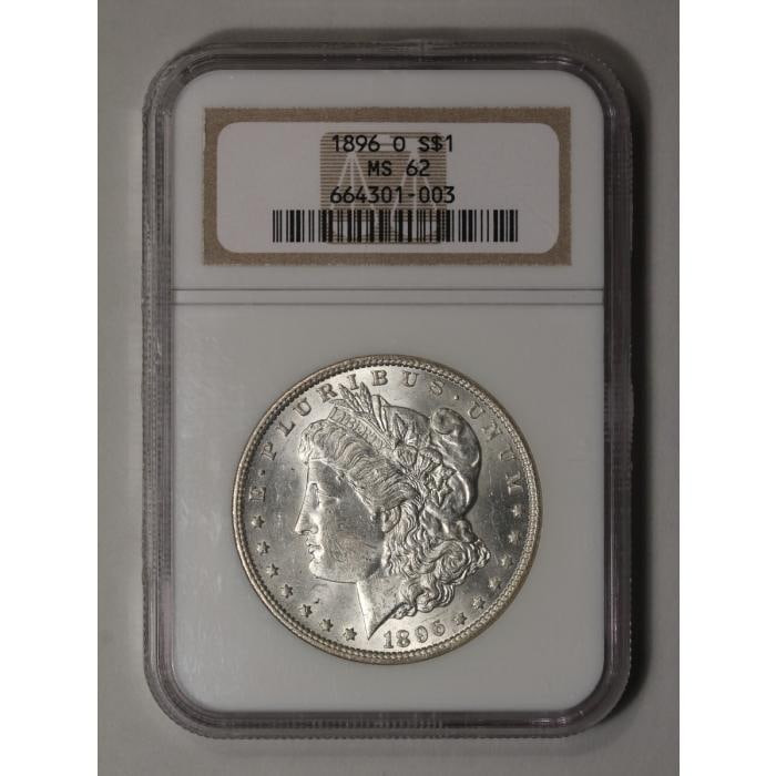 1896-O $1 Morgan Silver Dollar NGC MS62: One 1896-O $1 Morgan Silver Dollar NGC MS62.