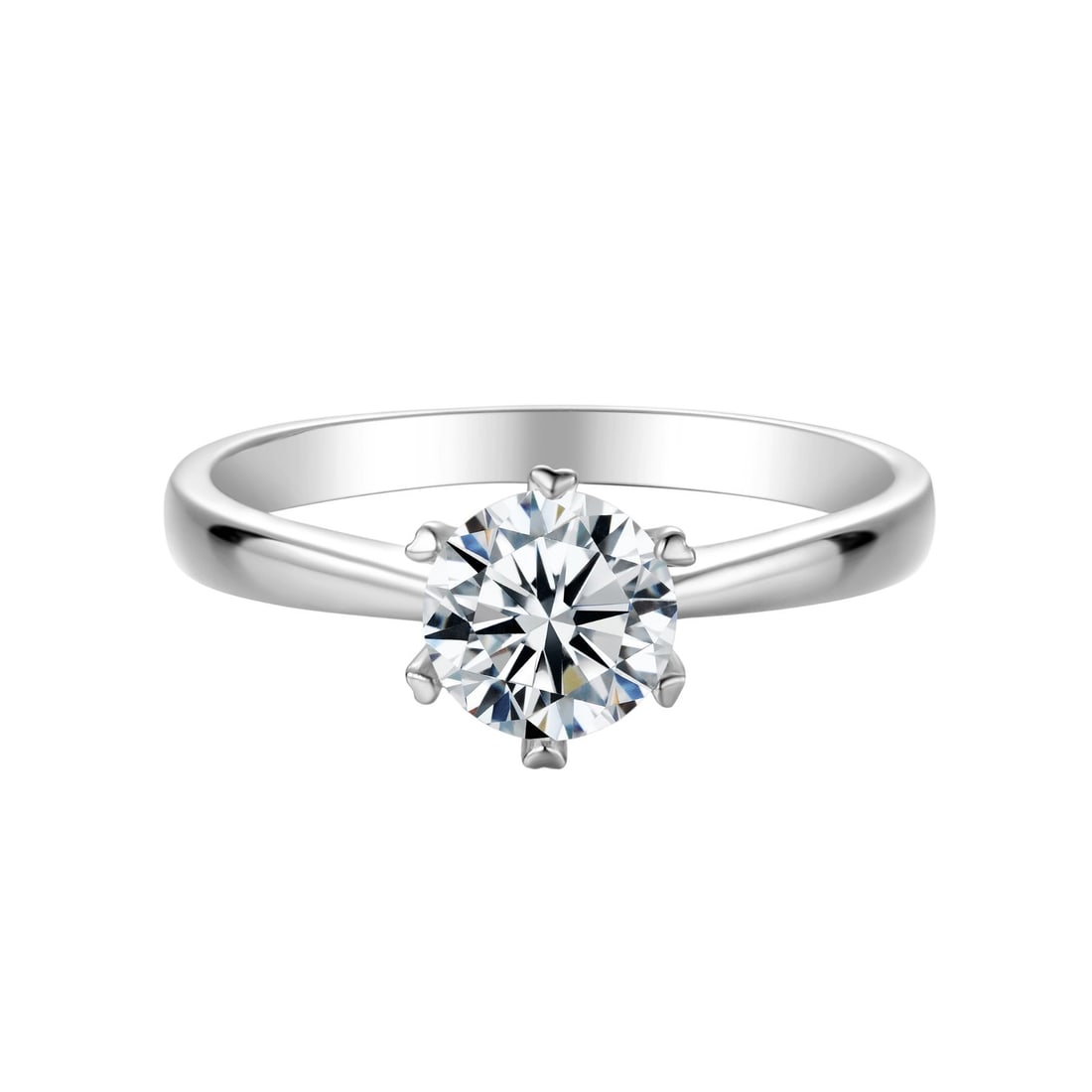 Sparkling 1ct VVS1 White G-H Fire Moissanite Ring: This 1 Ct Fire Moissanite is a VVS1 Brilliant Round Cut. The Color is G-H. Clarity is VVS-1. Measuring approx. 6.5 mm. This Fire Moissanite is near flawless and bursting out with a full spectrum of co