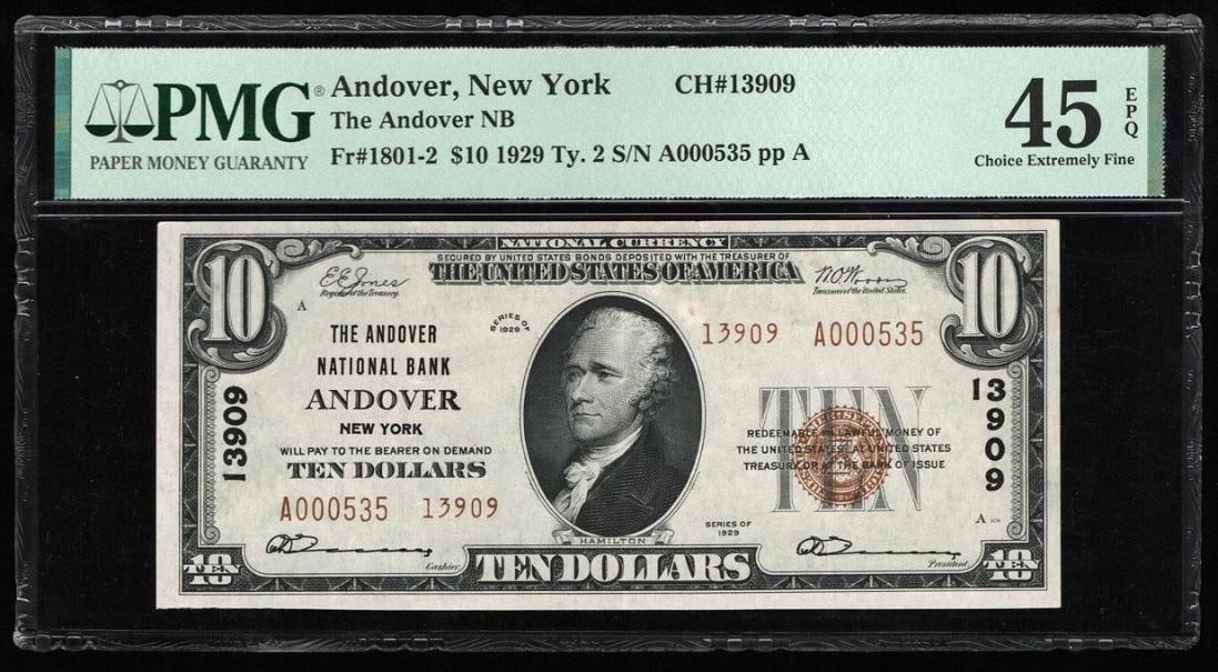 1929 $10 Andover NY National PMG 45EPQ (1 of 2)
