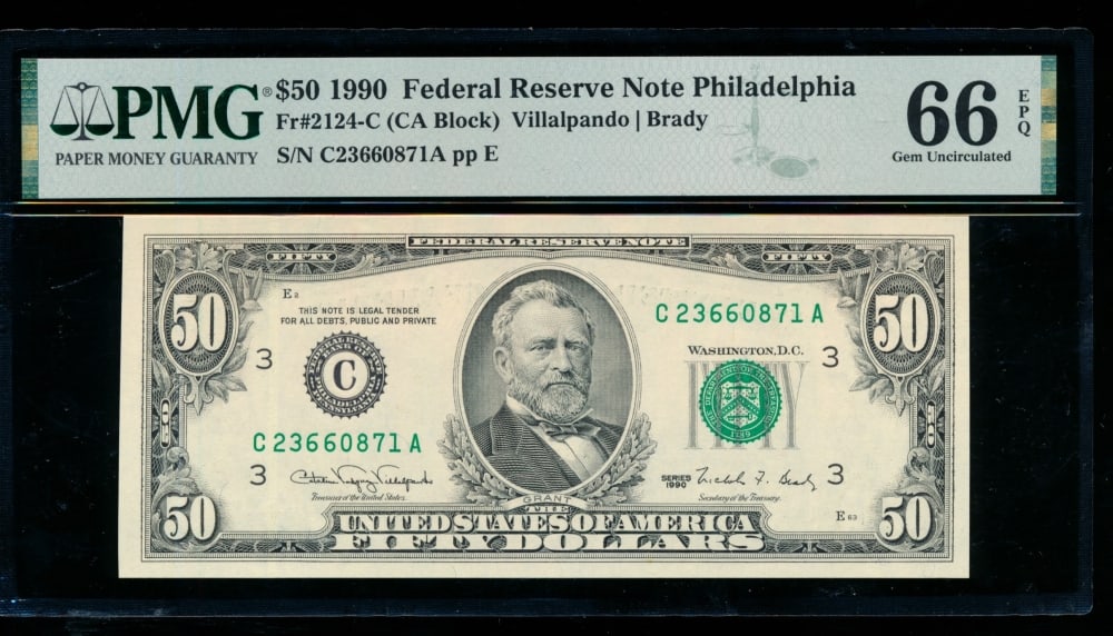 1990 $50 Philadelphia FRN PMG 66EPQ (1 of 2)