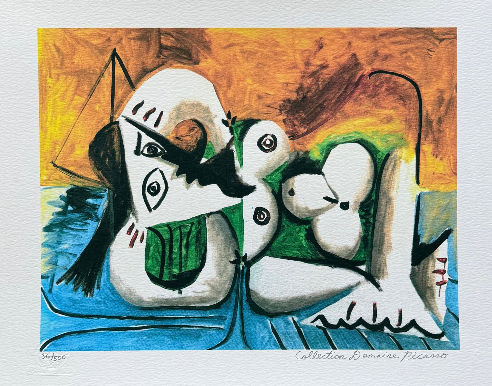 Pablo Picasso WOMAN RECLINING NUDE Estate Signed Limited Edition Giclee: This is a PABLO PICASSO (ESTATE COLLECTION DOMAINE) giclee titled WOMAN RECLINING NUDE. This piece is pencil signed on the lower right as Collection Domaine Picasso and has an embossed seal stamped by