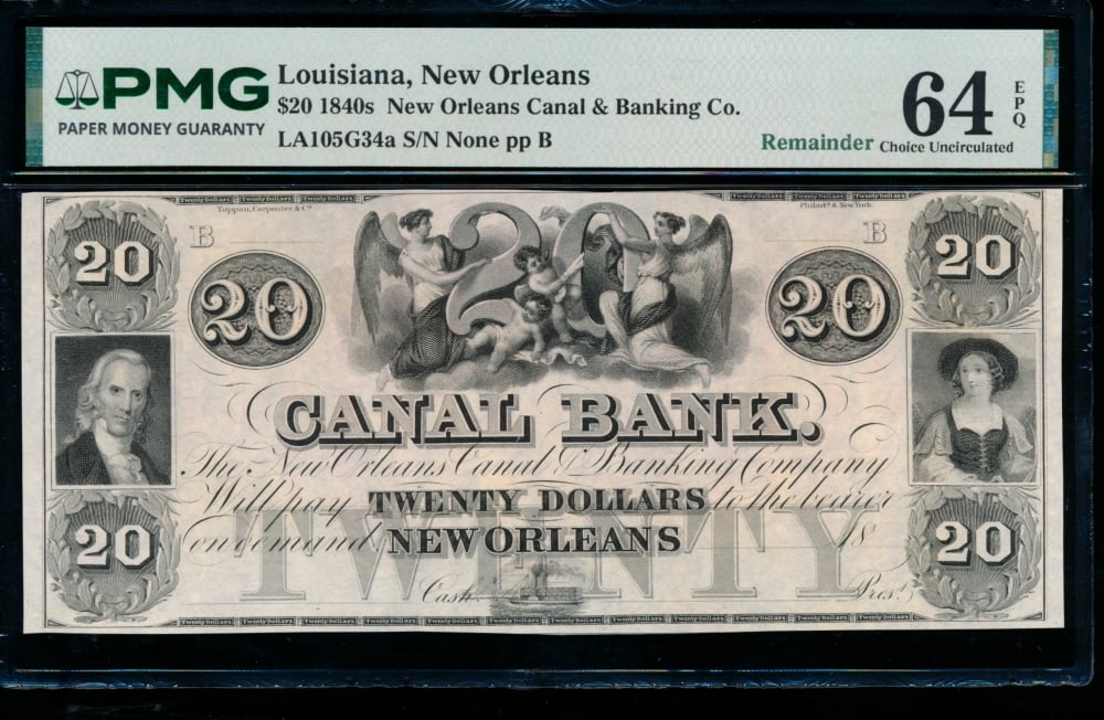 1850s $20 New Orleans LA Obsolete PMG 64EPQ (1 of 2)