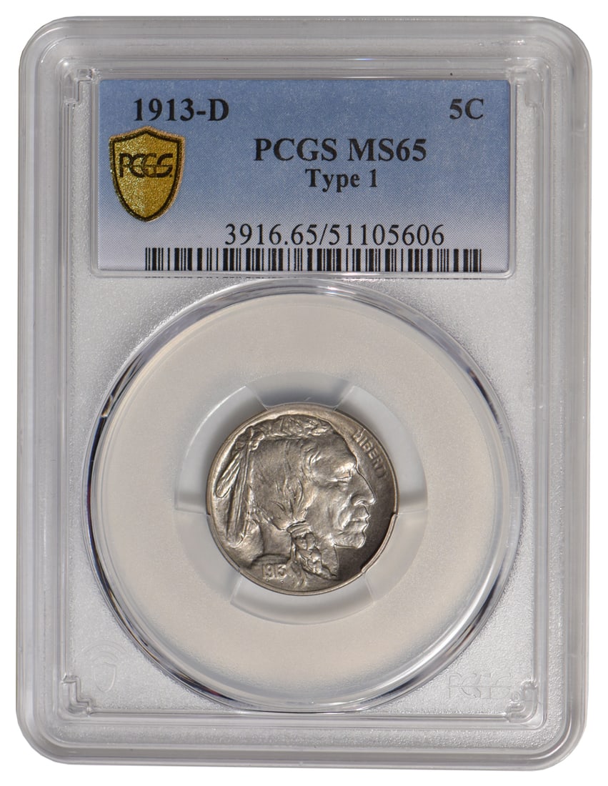1913-D Buffalo Nickel PCGS MS65: One 1913-D Buffalo Nickel PCGS MS65.