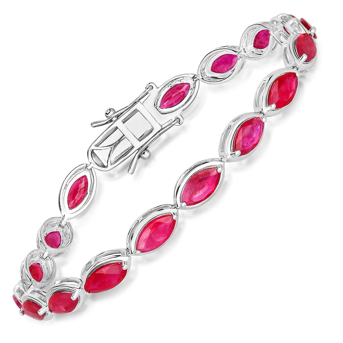 14KT White Gold 9.00ctw Ruby Bracelet: One 14KT White Gold 9.00ctw Ruby Bracelet. 18 Marquise Rubies with a total weight of 9.00cts. Rubies are heat treated. Total length of the bracelet is 7 inches. Total weigh of the bracelet is 10.48 gr