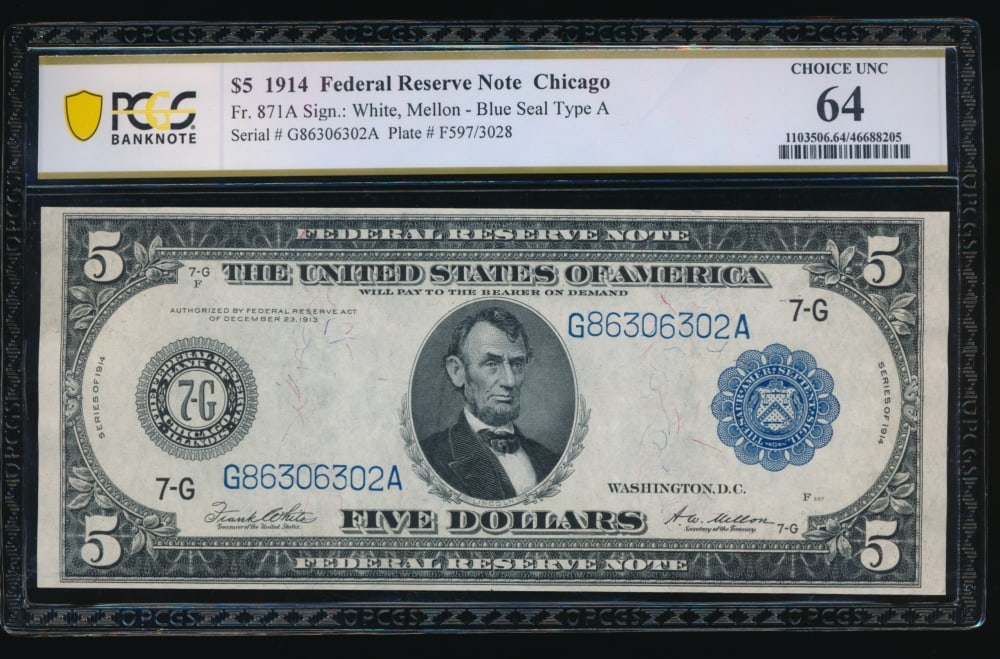 1914 $5 Chicago FRN PCGS 64 (1 of 2)