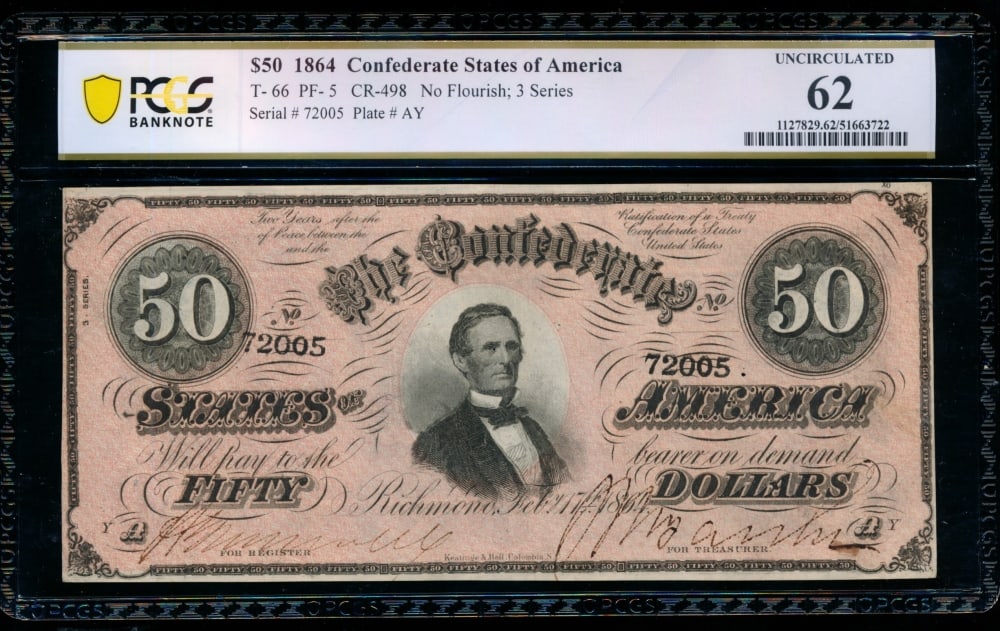 1864 $50 T-66 Confederate PCGS 62 (1 of 2)