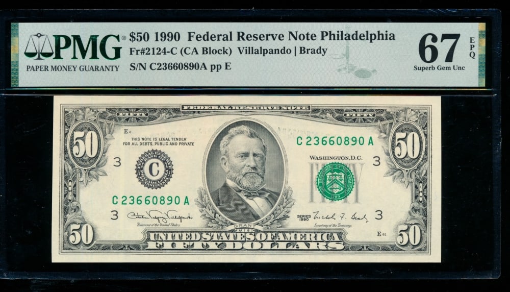 1990 $50 Philadelphia FRN PMG 67EPQ (1 of 2)