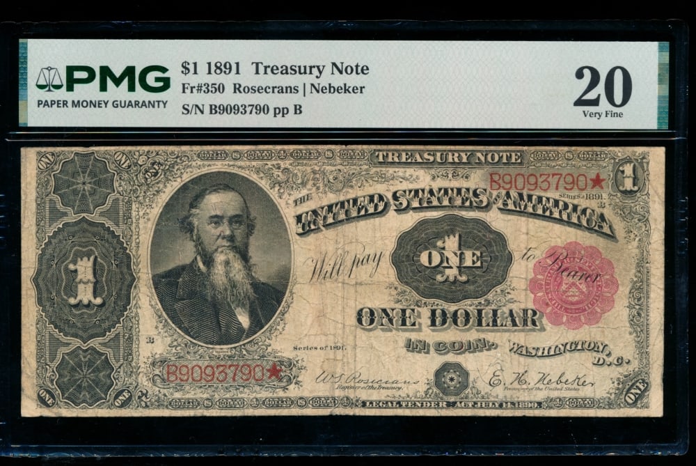 1891 $1 Treasury Note PMG 20 (1 of 2)