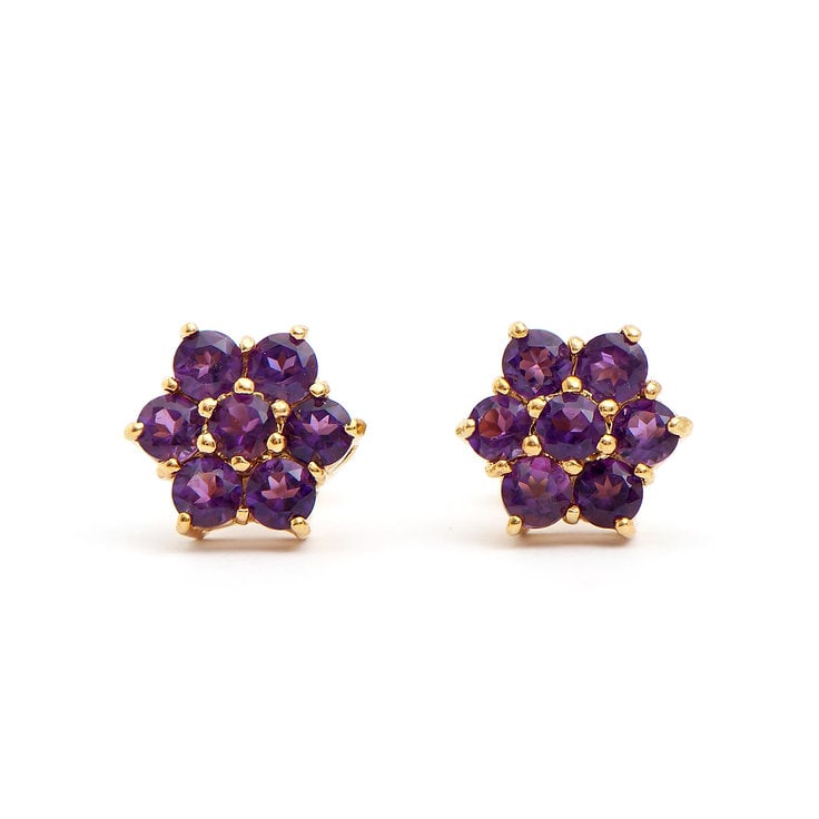 Plated 18KT Yellow Gold 1.21cts Amethyst and Diamond Earrings: One pair of Plated 18KT Yellow Gold 1.21cts Amethyst and Diamonds Earrings. (14) Violet Amethyst stones with a total weight of 1.21cts. Total weight of these earrings is 2.07 grams.