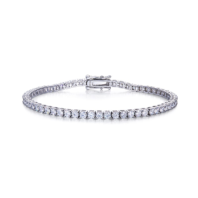 Plated Rhodium 7.0ctw White E-F Fire Moissanite Bracelet: These 60 Moissanites are VVs1 Near Flawless 3 mm. Brilliant Round Cuts Bursting Out With A Full Spectrum Of Colors. They are mounted in Rhodium over solid .925 sterling silver. Rhodium which is in
