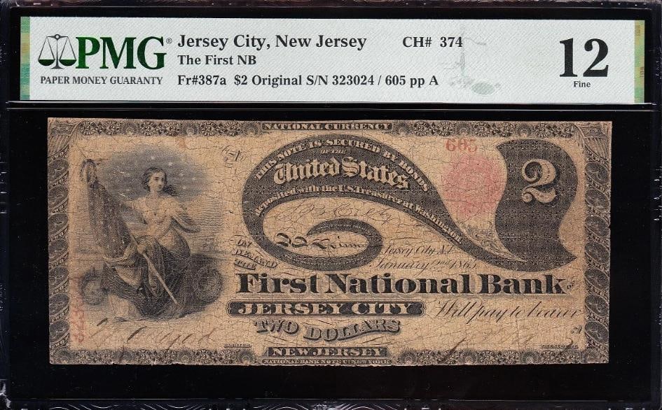 1865 $2 Jersey City NJ National PMG 12 (1 of 2)