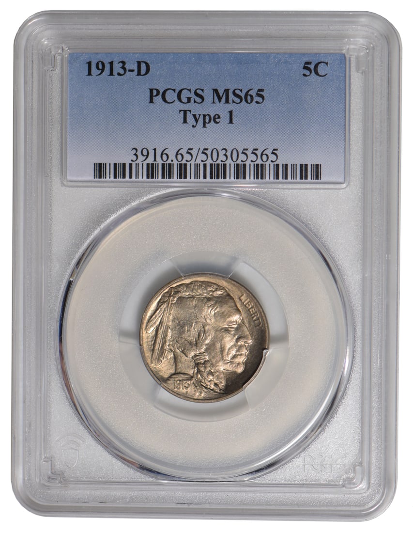 1913-D Buffalo Nickel PCGS MS65: One 1913-D Buffalo Nickel PCGS MS65.