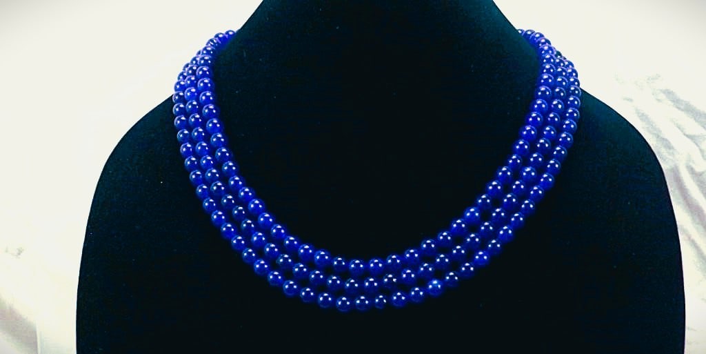 Natural Mined From The Earth 683 Ctw Blue Sapphire Necklace: Beautiful Rare Natural 683 Cttw. Mined From The Earth 3 Strand Blue Sapphire Necklace. These fine polished beads are approx 8 mm. and are near perfect round. The neck size is adjustable from as small 