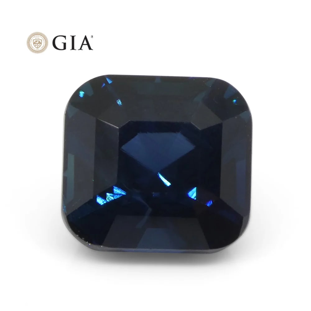 GIA Certified 4.36 Ct Natural Sapphire: Majestic 4.36 Ct Dark Blue Sapphire is a cushion step cut measuring 8.59 x 8.13 x 6.53 mm. Reveals a lovely dark tone and strong saturation. You do not want to miss this investment-grade gemstone! Tre