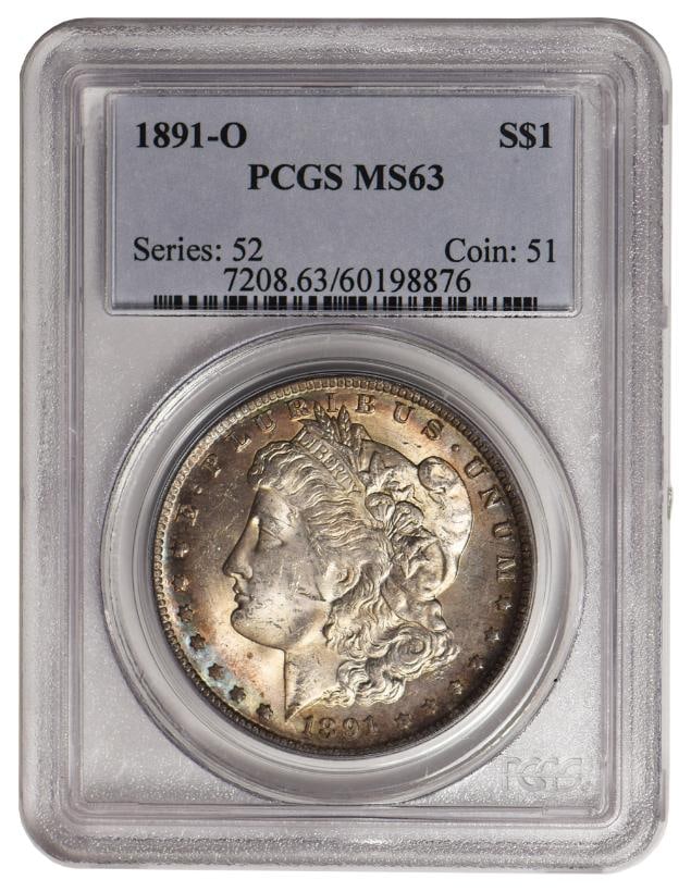 1891-O $1 Morgan Silver Dollar PCGS MS63: One 1891-O $1 Morgan Silver Dollar PCGS MS63.