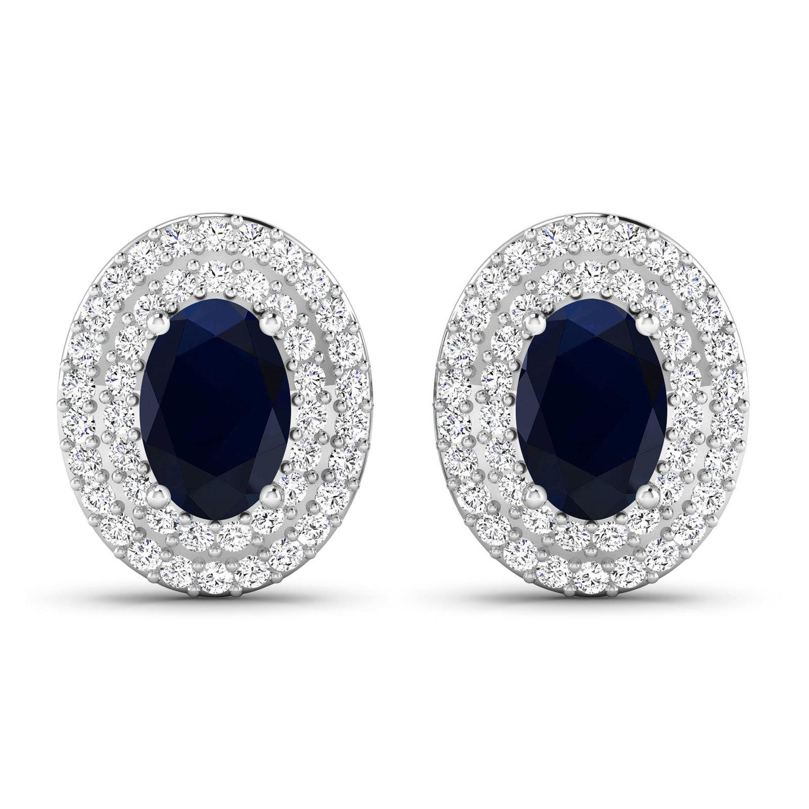 14KT White Gold 1.16ctw Blue Sapphire and Diamond Earrings: Blue Sapphire (AA) Oval 6x4mm - 2Pcs + White Diamond F/C Round 0.90mm - 90Pcs (I1-I2/I color) ( Push Post ) Total weight of gemstones is 1.16cts. Total Diamond weight is 0.31cts. Total weight of