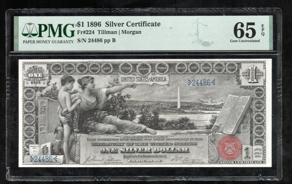 1896 $1 Educational Silver Certificate PMG 65EPQ (1 of 2)