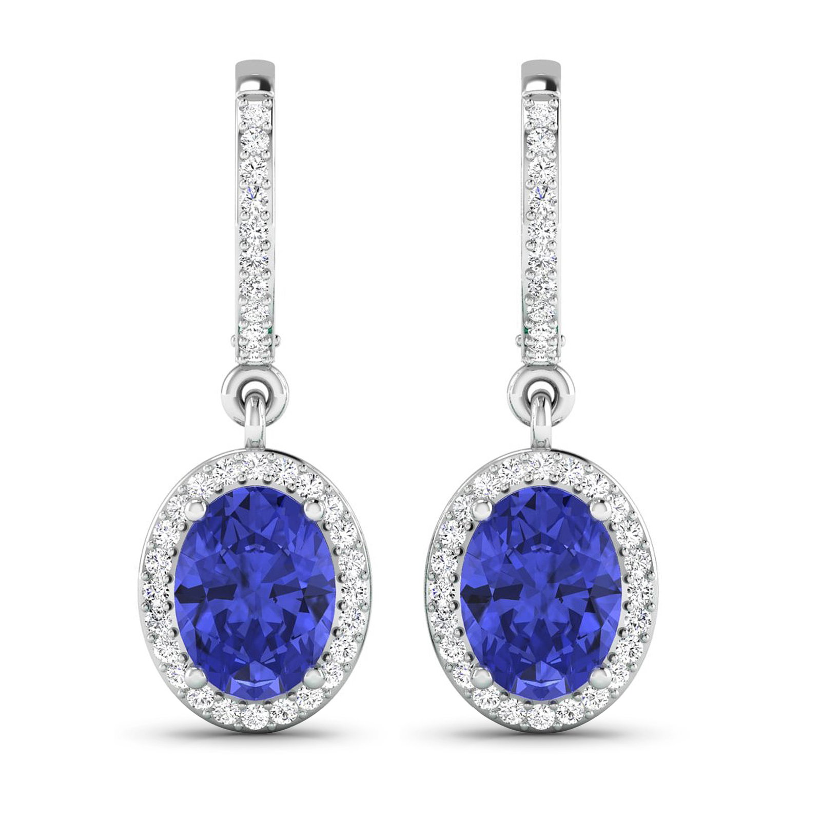 14KT White Gold 2.18ctw Tanzanite and Diamond Earrings: Tanzanite (AA+) Oval 8x6mm - 2Pcs + White Diamond F/C Round 1.00mm - 70Pcs ( Clip On ) ( I1-I2/I color ) Total weight of gemstones is 2.18cts. Total Diamond weight is 0.32cts. Total weight of these ea